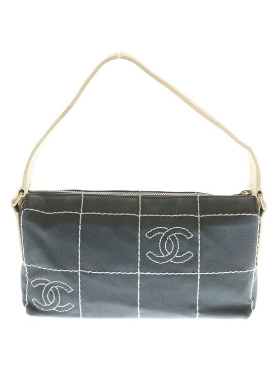 Chanel Choco Bar CC Logo Embroidery Tote Gray - Picture 2 of 6